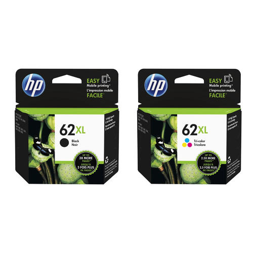 HP 62XL Black and Tri-Color Ink Cartridges High Yield Pack of 2 - Genuine OEM