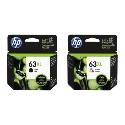 HP 63XL Black and Tri-Color Ink Cartridges High Yield Pack of 2 - Genuine OEM