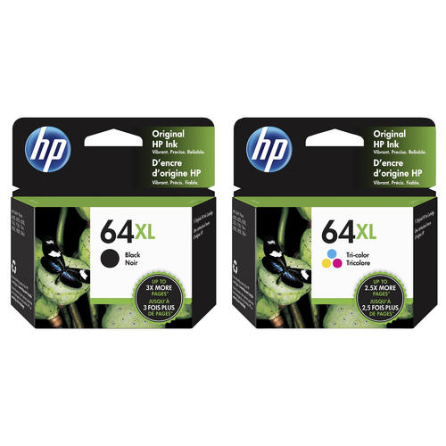 HP 64XL Black and Tri-Color Ink Cartridges High Yield  PACK OF 2 - Genuine OEM