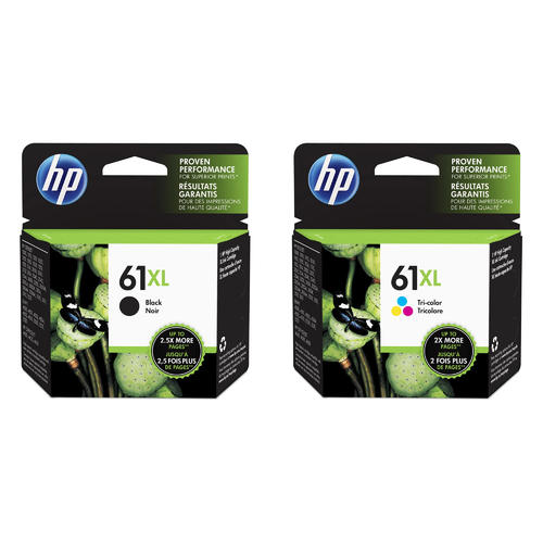 HP 61XL Black and Tri-color Ink Cartridges High Yield Pack of 2 - Genuine OEM