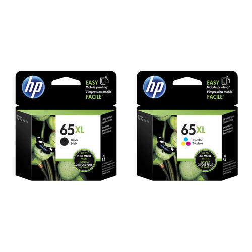HP 65XL Black and Tri-Color Ink Cartridges High Yield Pack of 2 - Genuine OEM